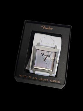 New Fender White Leather Band Watch – Silver Cross Dial